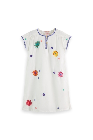 Scotch & Soda Kids Flower embroidered kaftan dress 0001 Off White