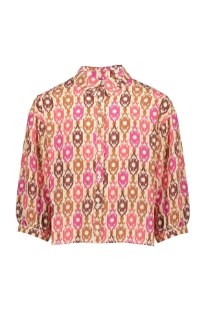 Geisha Blouse cropped all over print 720 - sand/brown/fuchsia