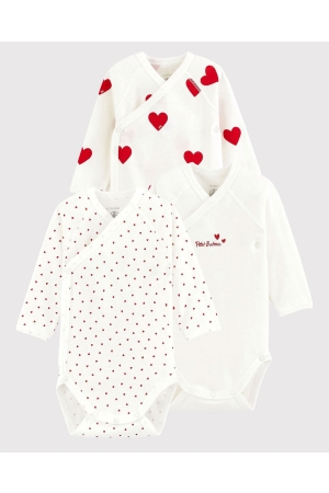 Petit Bateau 3-pack Bodies naissance ML 00 Blanc/Rouge