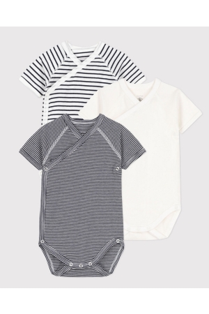 Petit Bateau 3-pack Bodies naissance MC 00 Wit/Blauw