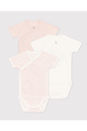 Petit Bateau 3-pack Bodies naissance MC 98 Roze/Multico