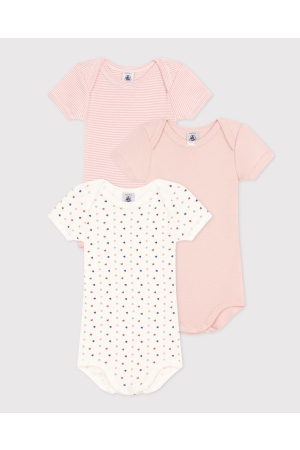 Petit Bateau 3-pack Bodies us MC 00 Roze/Multico